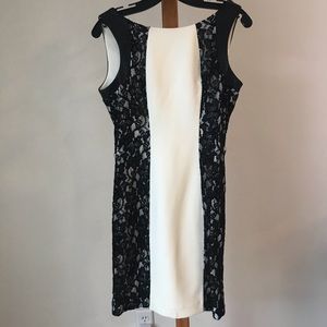 Guess White with Black Lace and Pleather Dress